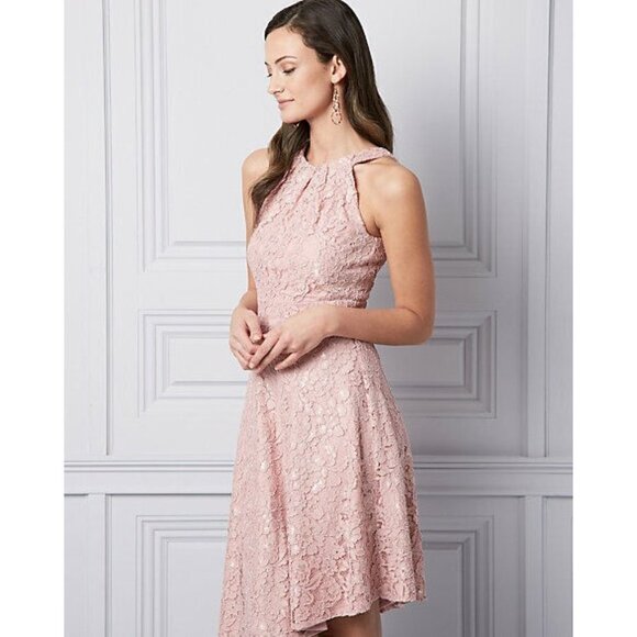 Le Chateau Women Blush Lace Halter Cocktail Asymmetrical Dress Size XXL - Picture 2 of 4